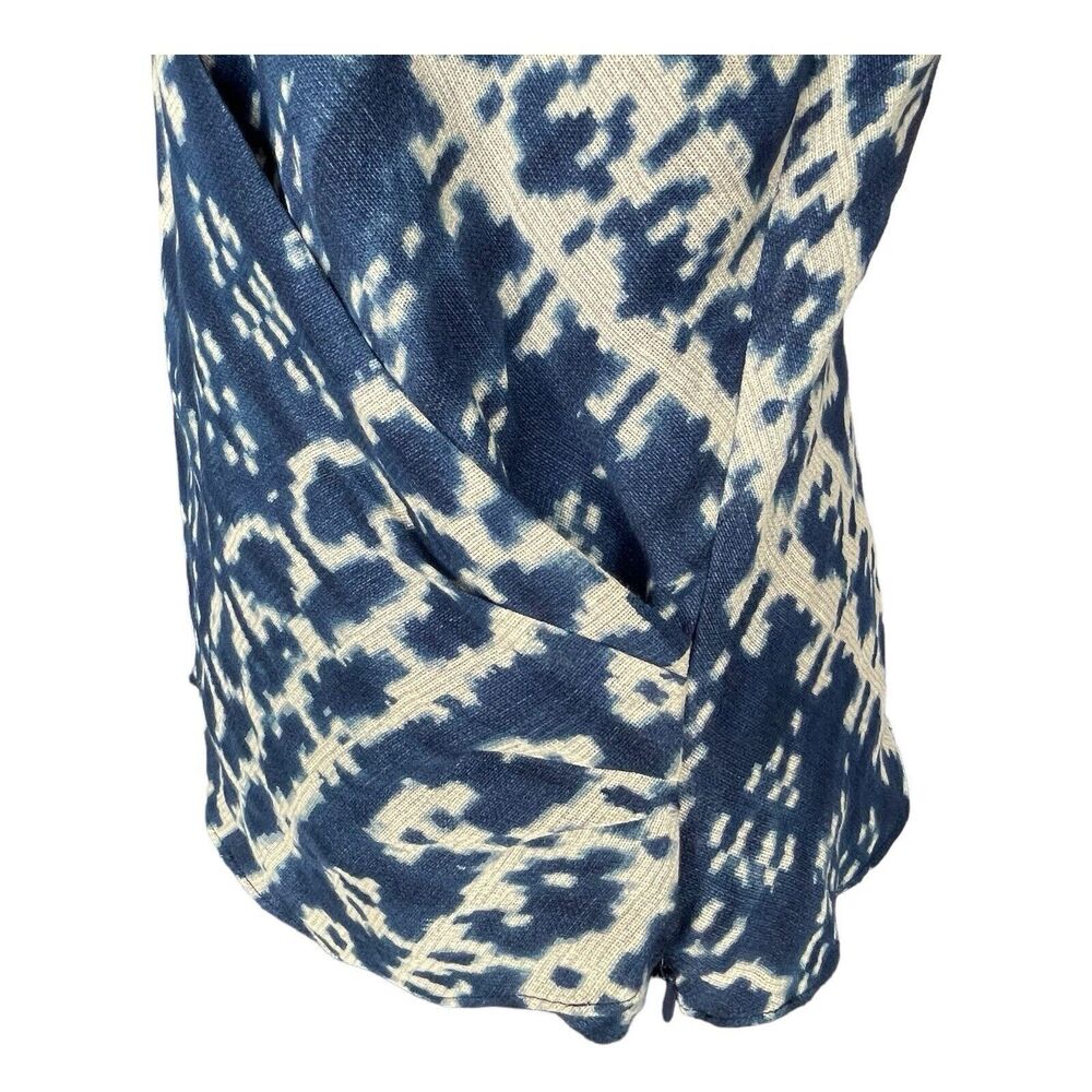 LAUREN RALPH LAUREN Silk & Linen Side Zip Wrap Top Blue & Cream Women’s 14 NEW - Picture 3 of 10